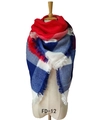 Plaid cashmere-like shawl scarf in red and navy blue with handmade tassel details - 140x140cm / Red Blue