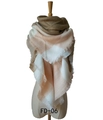 Checkered imitation cashmere scarf in camel, cream, and pink with tassel edges - 140x140cm / Beige