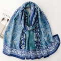 Dames sjaal met blauw-witte paisley print, elegante lange pashmina sjaal voor vakanties - 180*90 / Blauwe Orchidee (SL2509-029)