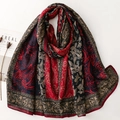 Elegante lange sjaal met paisleyprint en vintage rode en donkerblauwe tinten voor dames - 180*90 / Rood Blauw (SL2509-029)