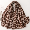 Long cotton linen scarf with brown geometric print and soft fringe edges - Camel