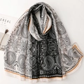 Bohemian paisley print shawl for women with elegant orange trim and mandala patterns - Black & White
