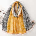 Ginger and white paisley pattern long shawl scarf for women in bohemian style - Ginger Yellow