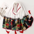 Ethnic embroidered shawl with lotus print and colorful tassels for travel outfit - 180*88cm / White (SL2510-001)