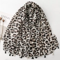 Artistic leopard print long scarf for women with soft fringe tassels and cotton-linen feel - Classic Leopard (SL2512-009)