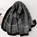 Soft textured black and white checkered knit scarf with pleated edges for autumn and winter - Black and White Mixed / 160x70 (After Pleating)