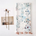 Sciarpa in cotone e lino con stampa a farfalla e nappe per protezione solare leggera - 180*90CM / Stampa a Farfalla Bianca