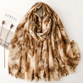 Linen feel gradient scarf with gold foil printing and abstract marble texture design - 180*88cm / Khaki Marble