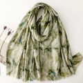 Ink marble gradient cotton linen scarf with elegant gold stamping and starfield pattern - 180*88cm / Green Marble
