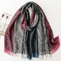 Gradient paisley cashmere-style scarf with fringe edges and classic floral patterns - 88cm / 180cm / Deep Blue Red Gradient (SL2508-011)