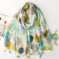 Écharpe en voile de Bali pour femme avec imprimé géométrique et pompons colorés - 180*88cm / Motif géométrique coloré (SL2506-001)