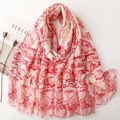 Écharpe vintage en coton et lin avec dorure et bords effilochés de couleur rose clair - Rouge