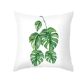 Minimalistischer weißer Kissenbezug mit grünem Monstera-Blatt-Aquarellmuster - Einzelnes Monstera-Blatt-Stil (TPR472-1)