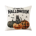 Polyester Halloween pillow cover featuring black cat on pumpkin with Happy Halloween text - Black Cat Pumpkin Happy Halloween Style (JYM161-1) / Square (Without Core)