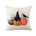 Federa per cuscino Halloween con stampa acquerello di zucca e corvo su tessuto poliestere - Stile Zucca Cappello da Mago Corvo (JYM166-1)