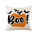 Federa per cuscino Halloween con zucca, pipistrelli e scritta 'Boo!' su beige - Stile Zucca Pipistrello Boo Scritte (JYM166-2)