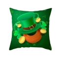 Macro view of St. Patrick's Day peach skin cushion cover with green hat and gold coins - Green Hat and 3D Gold Coins Style (DRD330-18) / 45*45cm (No Insert)