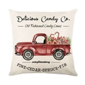 Vintage Christmas red truck pillow cover with candy cane print on linen texture - Vintage Red Truck (JYM182-2)