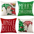 Set di 4 federe natalizie con gnomi nordici e stampe festive in tessuto effetto lino - 45*45cm (Inserto non incluso) / Gnomi Natalizi e Benedizioni (YMD95-8)