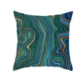 Housse de coussin en velours de pêche avec motif marbre encre bleu et nervures dorées - Fluide Bleu Cyan (TPR463-10)