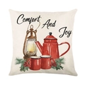 Federa natalizia con scritte Comfort And Joy e stampe invernali stile vintage - Set da Tè Vintage (JYM189-3) / 45*45cm (Inserto non incluso)