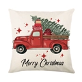 Fodera per cuscino natalizio con camion vintage rosso e albero su tessuto beige - Camion Vintage Rosso (JYM189-4) / 45*45cm (Inserto non incluso)