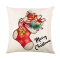 Christmas stocking throw pillow cover with Merry Christmas text on linen fabric - 45*45cm (Insert Not Included) / Off-White Watercolor Christmas Sock Style (JYM187-1)