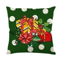 Funda de cojín navideña verde con lunares blancos y un patrón floral festivo pintado a mano - Caja de Regalo con Puntos Verdes