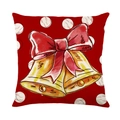 Funda de cojín navideña roja con campanas doradas pintadas y un gran lazo festivo - Campanas de Navidad con Puntos Rojos