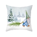 Funda de cojín navideño con gnomo de acuarela y árbol nevado sobre tela de piel de melocotón - Gnomo en Escena de Invierno con Nieve (TPR421-6)