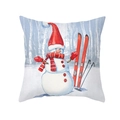Funda de cojín navideña de piel de melocotón con diseño de muñeco de nieve esquiando - Lindo Muñeco de Nieve con Esquís (TPR421-7)