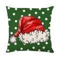 Housse de coussin de Noël verte à pois blancs avec imprimé chapeau de fête rouge - Vert Forêt à Pois Bonnet de Noël (JYM188-1)
