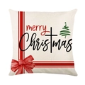 Housse de coussin de Noël avec nœud rouge et texte merry Christmas sur lin - Beige Noeud Papillon Arbre de Noël (JYM188-2)