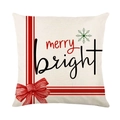 Housse de coussin Noël avec texte Merry Bright et ruban rouge sur tissu couleur ivoire - Ivoire Noeud Papillon Flocon de Neige (JYM188-3)