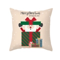 Kerst kussensloop van perzikhuid fluweel met kerstman en vrolijke kerstwens - Kerstman in Cadeaudoos Illustratie (TPR420-10) / 45x45CM (Zonder Kern)