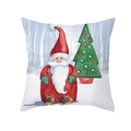 Funda de cojín navideña con gnomo de Papá Noel y árbol sobre tela de piel de melocotón - Gnomo de Navidad con Regalo (TPR421-9)