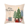 Kerst kussensloop met kerstman en boomprint op beige perzikhuid polyester stof - Kerstboom en Kerstman met Cadeaus (TPR420-13) / 45x45CM (Zonder Kern)