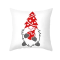 Funda de cojín navideño con gnomo y gorro de árbol rojo sobre tela de piel de melocotón - Gnomo con Gorro de Árbol de Navidad y Bola (TPR421-12)