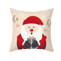 Kerst kussensloop met kerstman die een blauw cadeau vasthoudt op beige stof - Kerstman met Cadeaudoos Cartoon (TPR420-15) / 45x45CM (Zonder Kern)