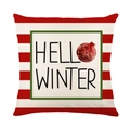 Weihnachtskissenbezug mit rot-weißen Streifen, Hello Winter Schriftzug und Ornament - Rot Weiß Gestreifte Winterserie (JYM192-1)