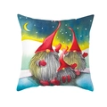 Funda de cojín navideño con tres gnomos nórdicos bajo la luna creciente y estrellas - Luna de Noche Estrellada con Tres Gnomos (TPR421-17)