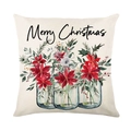 Funda de cojín navideña con flores de pascua y texto Merry Christmas sobre fondo blanco - Estilo Floral de Tarro Mason (JYM196-4)
