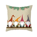 Funda de cojín navideña con cuatro gnomos coloridos y texto Merry Christmas en piel de melocotón - Cuatro Gnomos con Ramas de Pino y Bayas (TPR421-29)