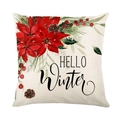 Funda de cojín navideña con flores Hello Winter y piñas sobre fondo blanco puro - Estilo de Invierno de Flor de Pascua (JYM207-1) / 45*45cm (Sin Relleno)