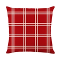 Funda de cojín navideño rojo oscuro con estampado de rejilla blanca en tela de lona - Estilo Rejilla Roja y Blanca (JYM207-3) / 45*45cm (Sin Relleno)