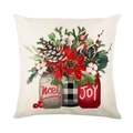 Funda de cojín navideña con estampados florales, piñas y letras de Noel - Estilo Floral de Frasco de Navidad (JYM207-4) / 45*45cm (Sin Relleno)