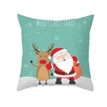 Funda de cojín navideño con Papá Noel y reno sobre tela verde de piel de melocotón - Papá Noel y Reno sobre Fondo Verde (TPR421-30)