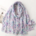 Écharpe effet lin avec imprimé floral violet et paillettes dorées pour printemps été - Violet