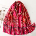Ethnic paisley print shawl in vibrant pink and red with tassels and floral patterns - Rose Red