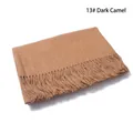 Solid dark camel wool scarf with elegant tassel edges in a folded display - 13# Dark Camel